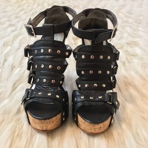 Faux Leather Studded Wedges